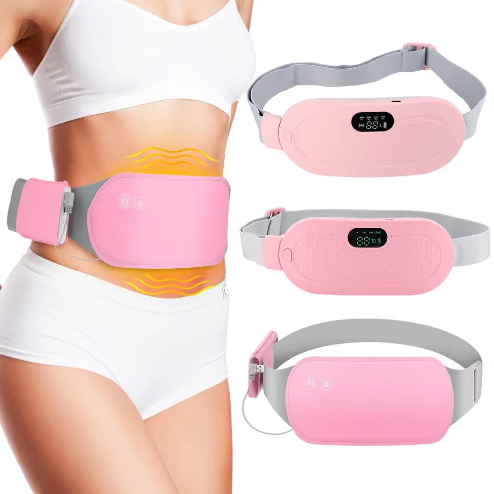 Portable Heated Massage Belt for Menstrual Pain Relief - Abdominal Thermal Vibration Massager with Hot Compress Function