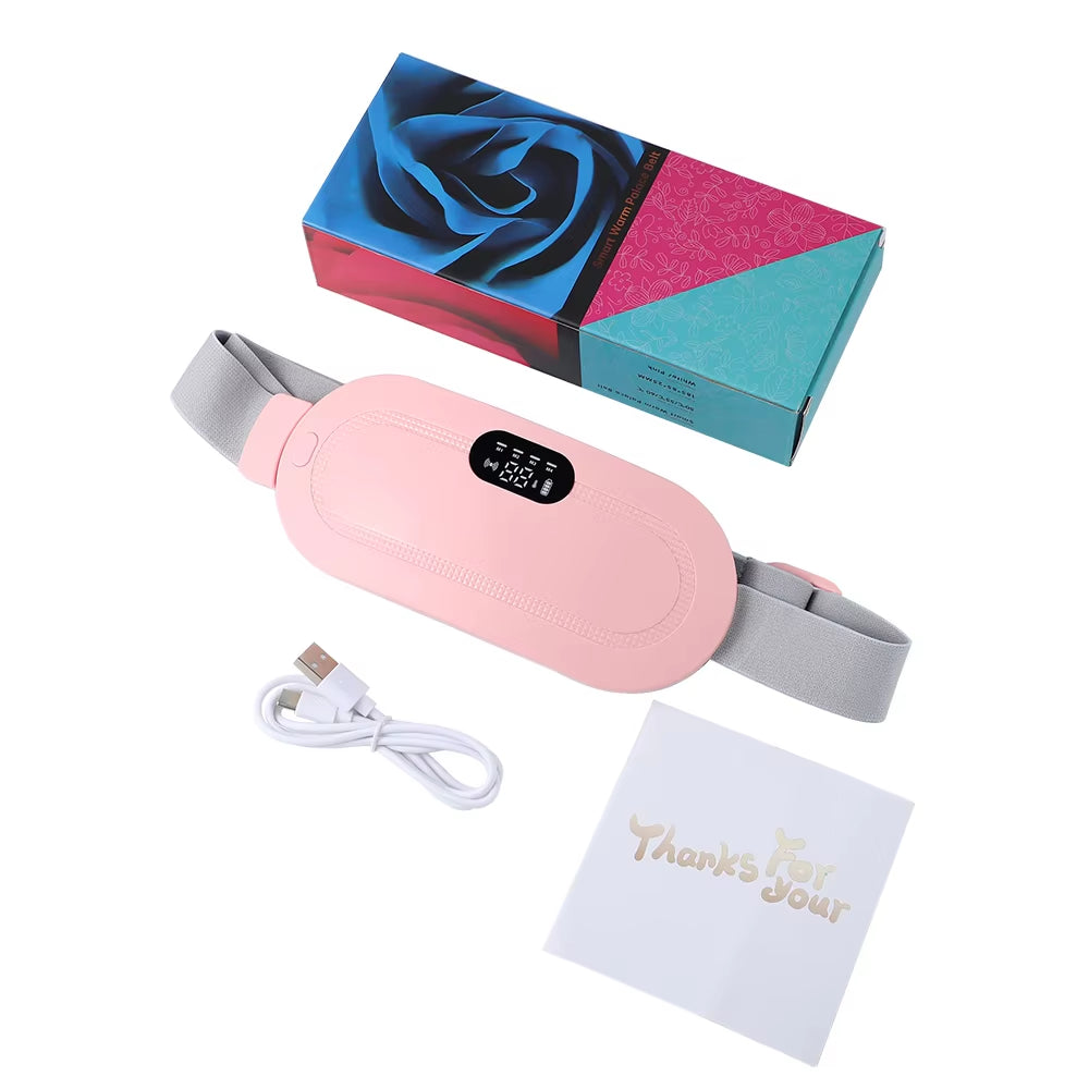Portable Heated Massage Belt for Menstrual Pain Relief - Abdominal Thermal Vibration Massager with Hot Compress Function