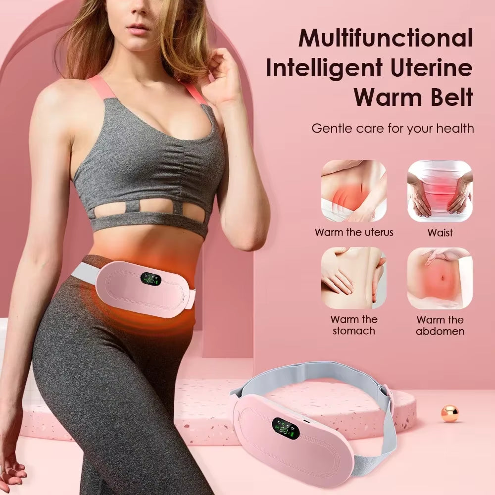 Portable Heated Massage Belt for Menstrual Pain Relief - Abdominal Thermal Vibration Massager with Hot Compress Function