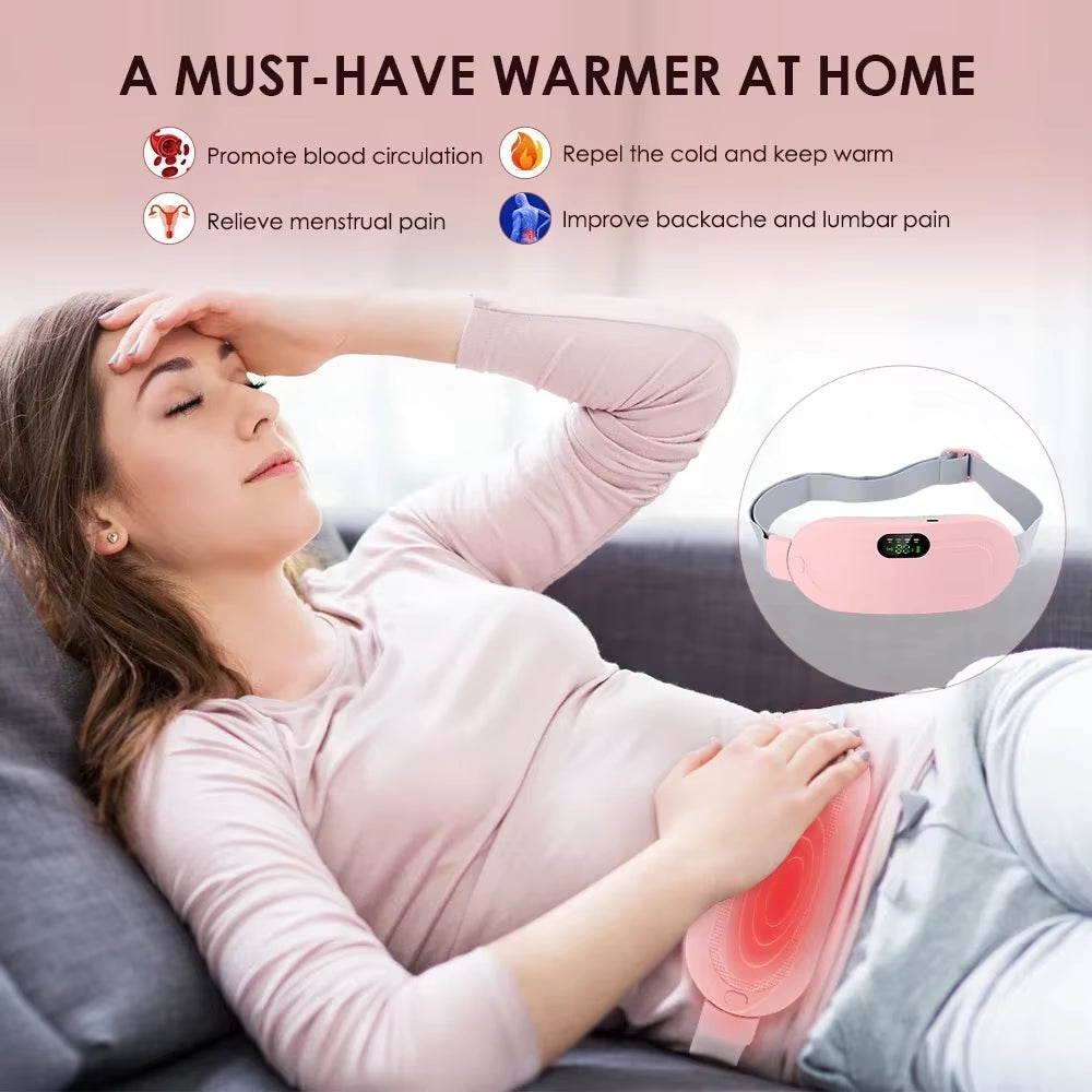 Portable Heated Massage Belt for Menstrual Pain Relief - Abdominal Thermal Vibration Massager with Hot Compress Function
