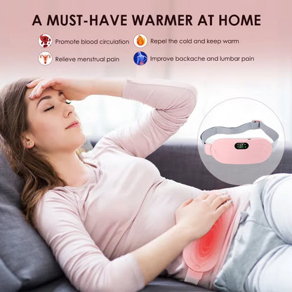 Portable Heated Massage Belt for Menstrual Pain Relief - Abdominal Thermal Vibration Massager with Hot Compress Function